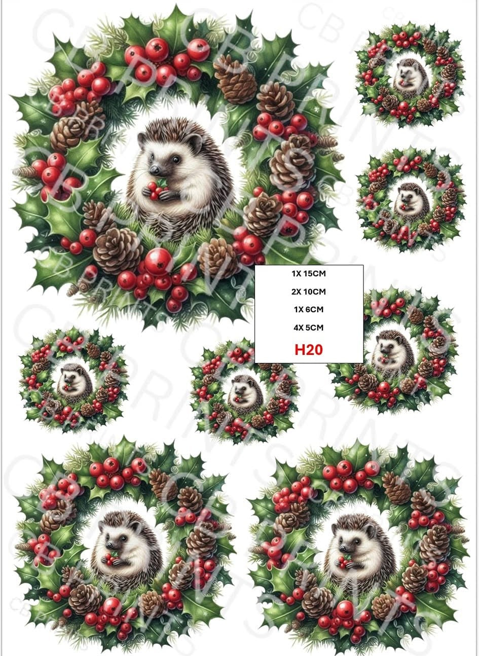 Christmas hedgehog Decoupage Paper Print H20 – Mulberry Paper