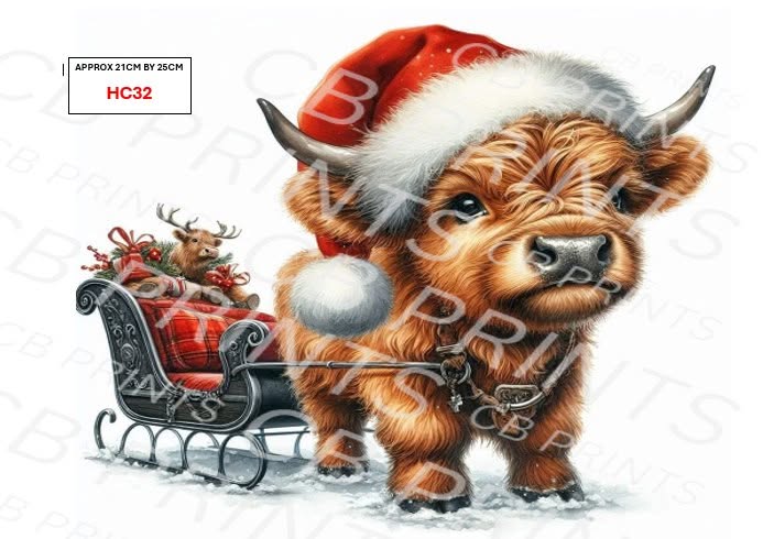 Christmas highland cow Decoupage Paper Print HC32 – Mulberry Paper