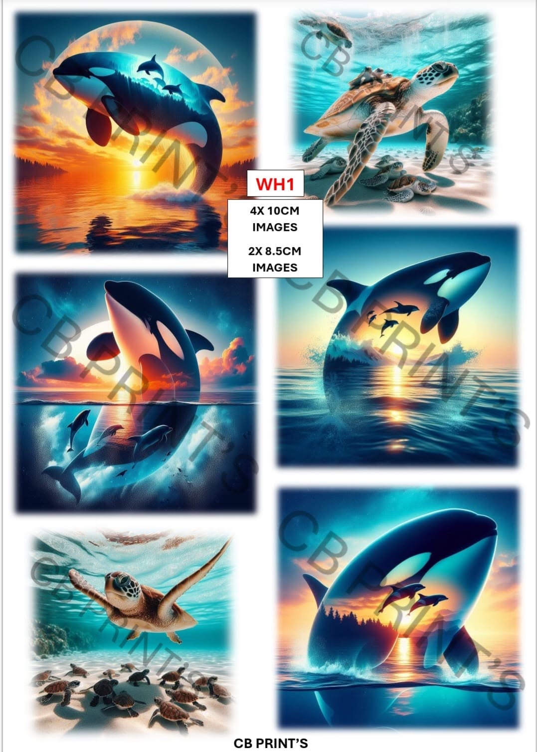 Whale Decoupage Paper Print WH1 – Beach Mulberry Paper