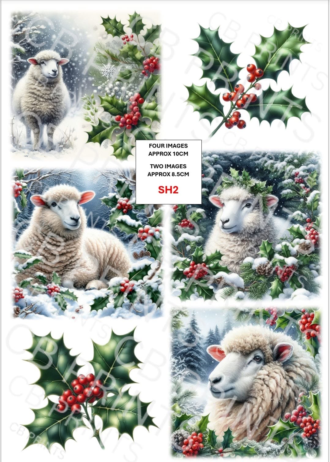 Christmas Sheep Decoupage Print SH2 | Mulberry Paper