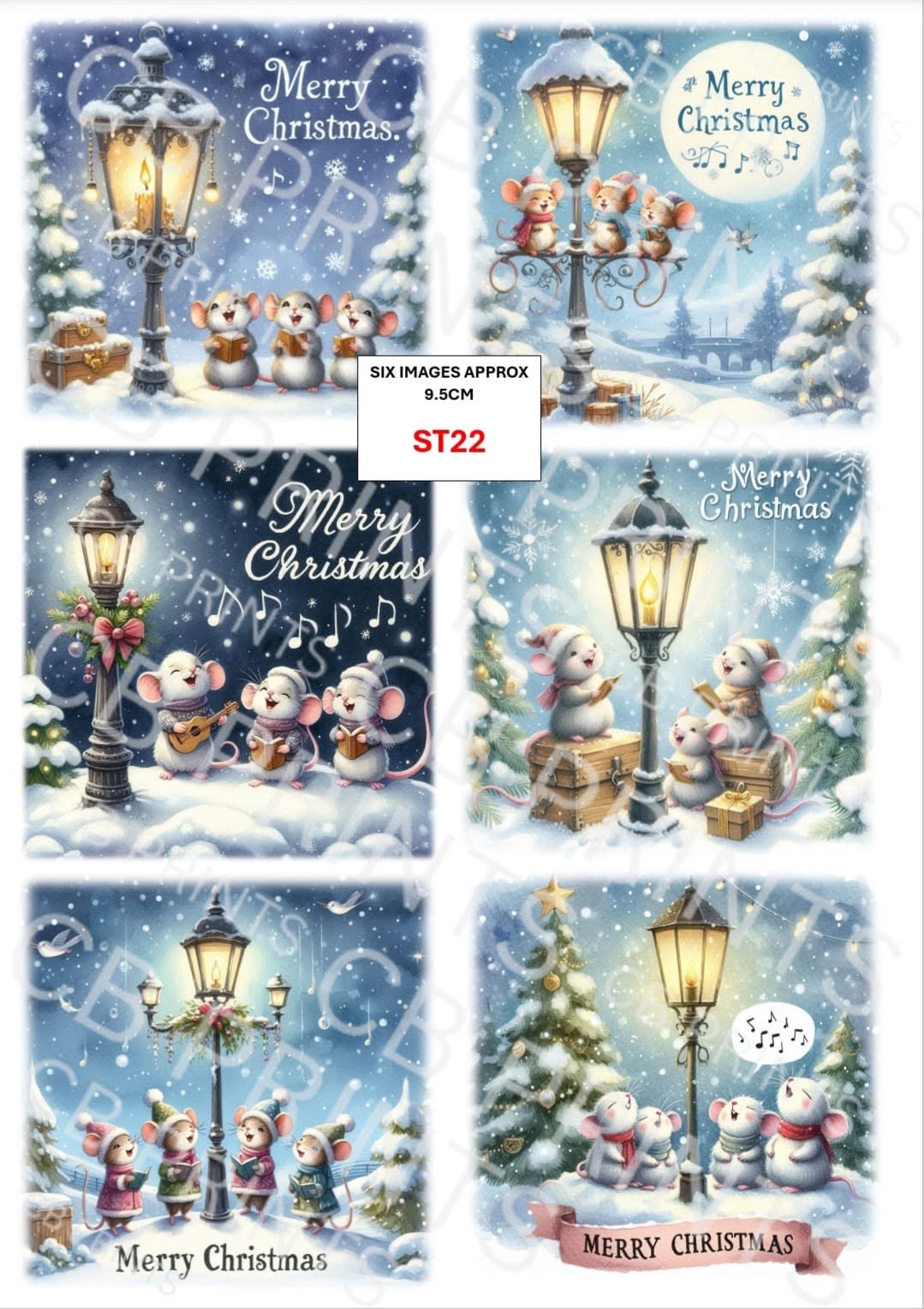 Christmas Mouse Decoupage Paper ST22 – Mulberry Paper Print