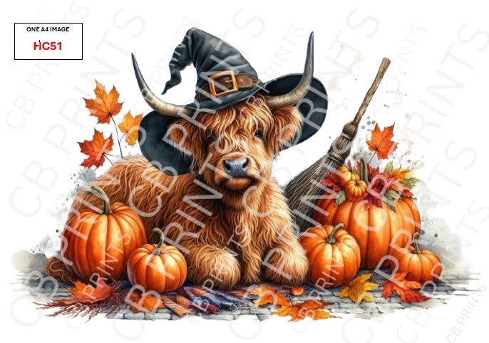 Halloween Highland Cow Decoupage Print HC51 | Mulberry Paper