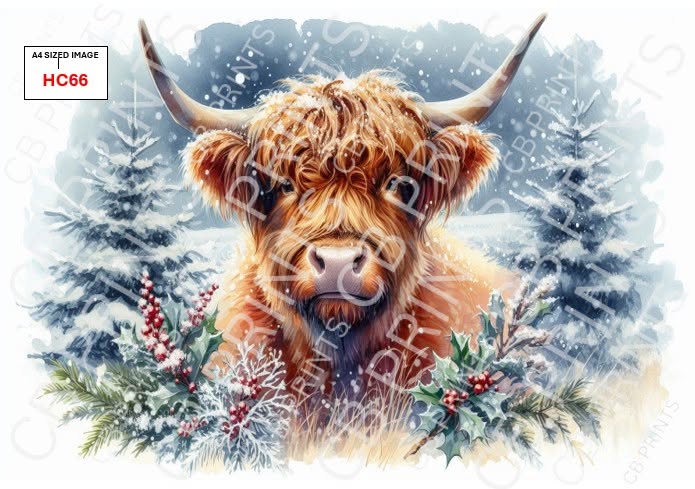 Christmas highland cow Decoupage Paper Print HC66 – Mulberry Paper