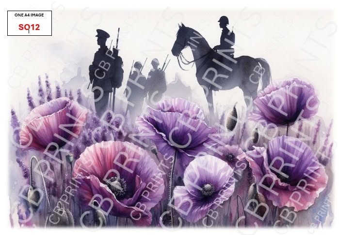 Soldier, Horse & Purple Poppy Decoupage Paper Print SO12 | Mulberry Paper |