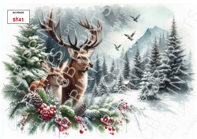 Christmas Stag Decoupage Print ST41 | Mulberry Paper