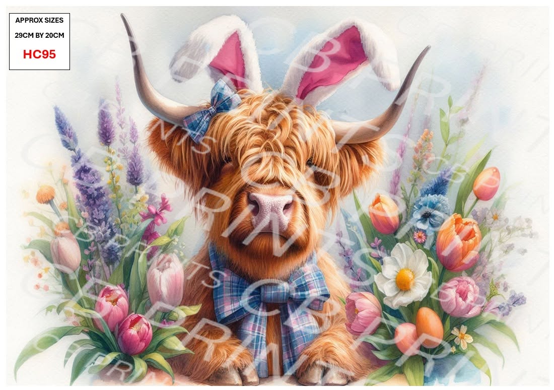 Easter Highland Cow Decoupage Print HC95 | Mulberry Paper