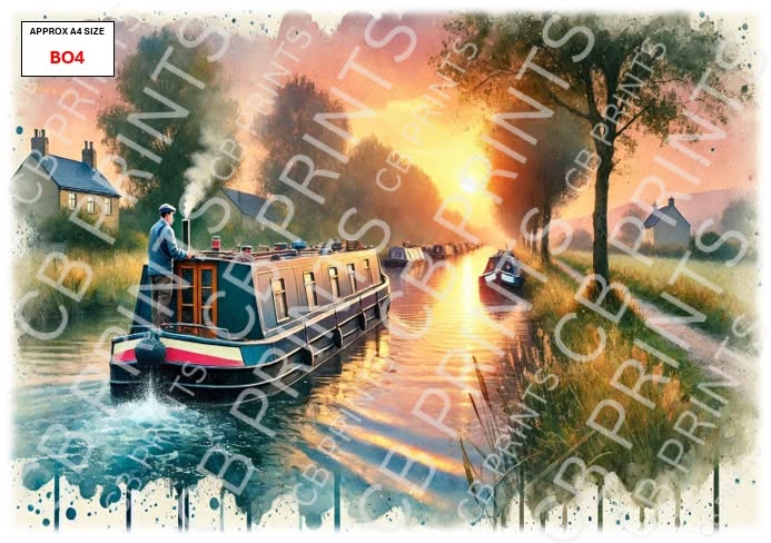 Canal Boat Decoupage Paper Print BO4 | Mulberry Paper