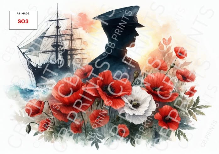 Navy Ship, Soldier & Poppy Decoupage Paper Print SO3 | Mulberry Paper | CB Paper Prints (Copy)