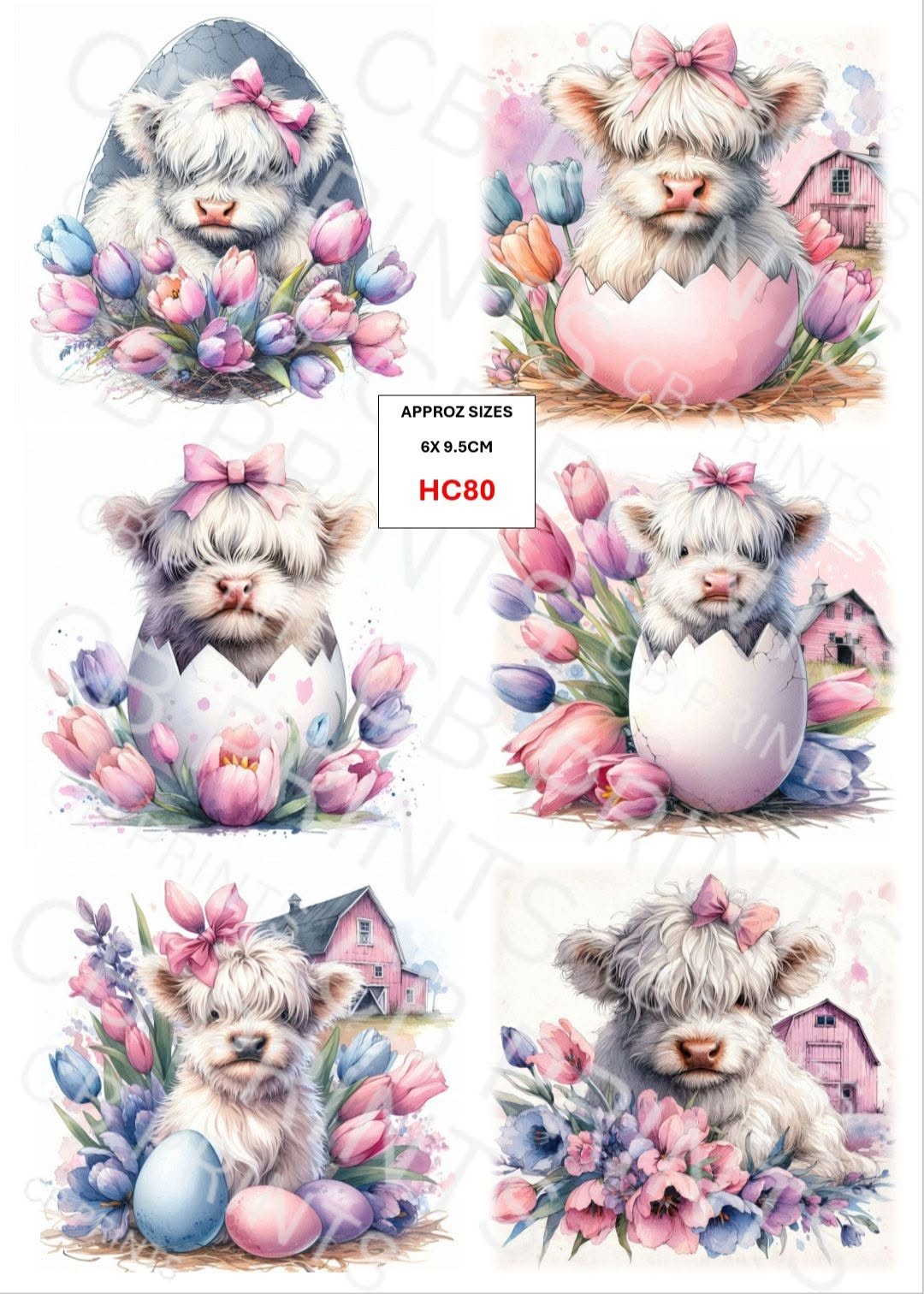 Easter Highland Cow Decoupage Print HC80 | Mulberry Paper