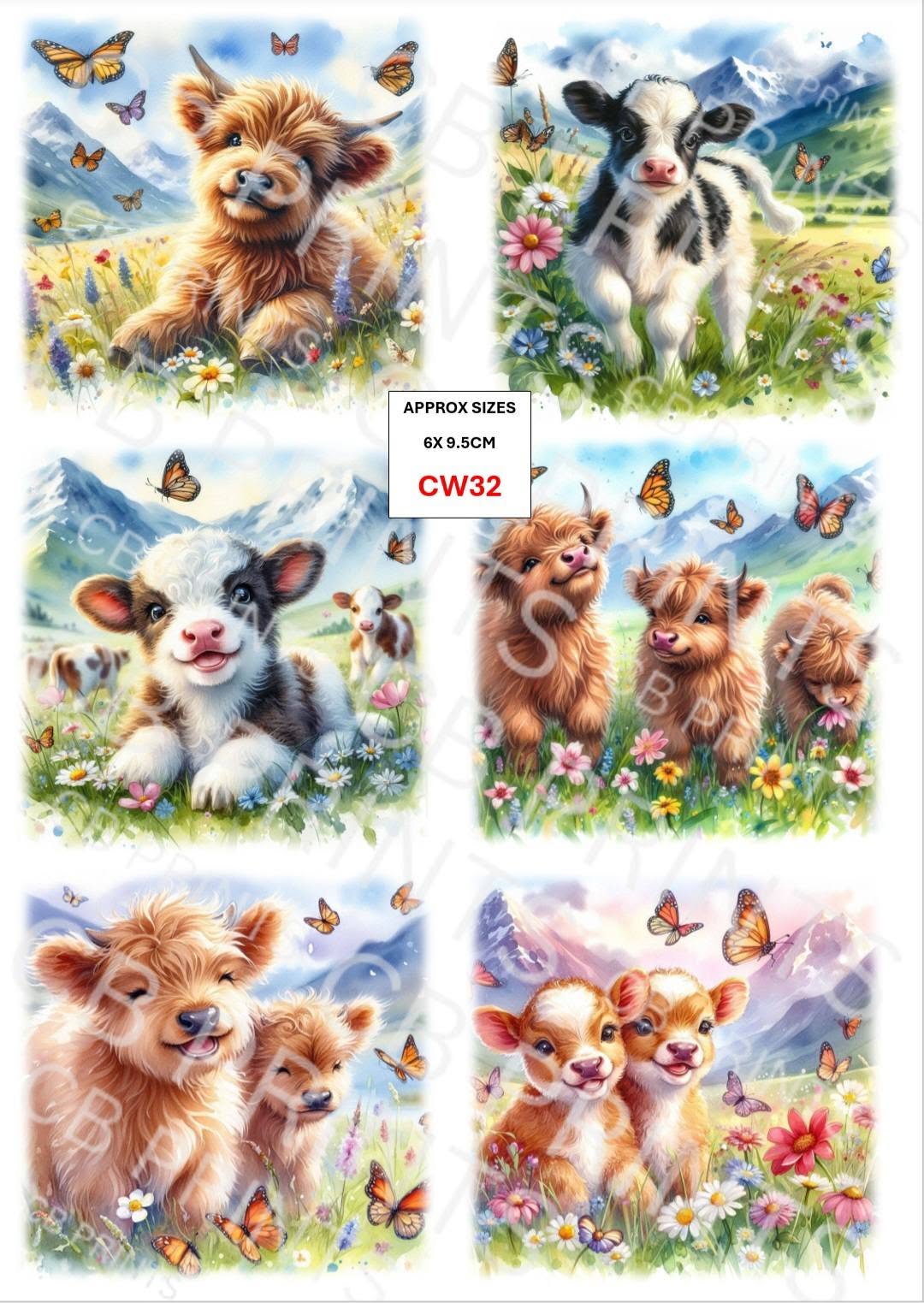 Cow Decoupage Paper Print CW32 | Mulberry Paper