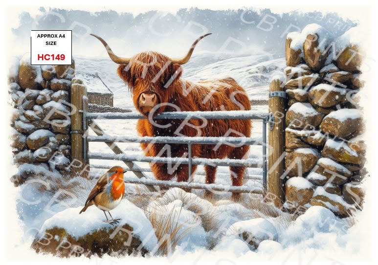 Christmas highland cow Decoupage Paper Print HC149 – Mulberry Paper