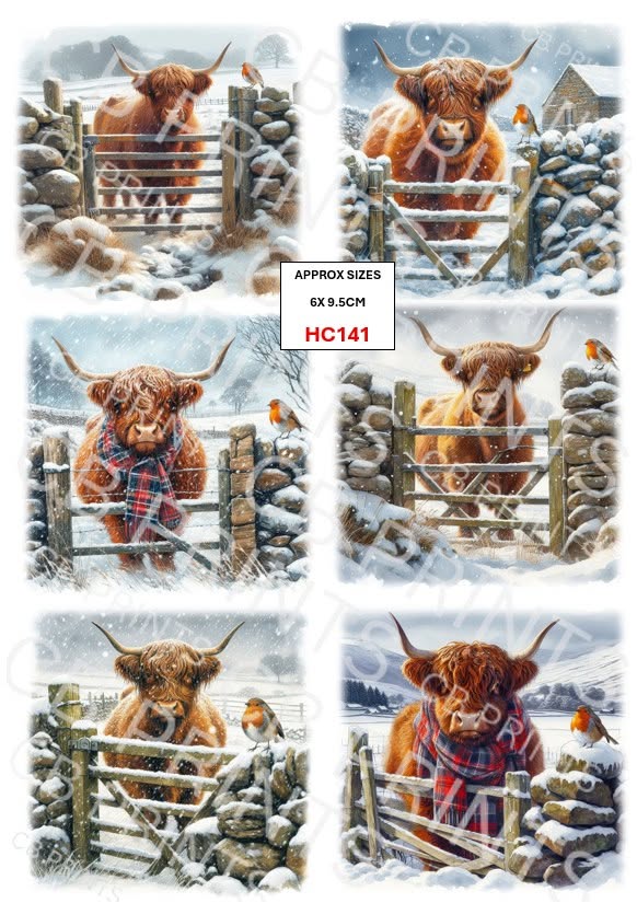 Christmas highland cow Decoupage Paper Print HC141 – Mulberry Paper