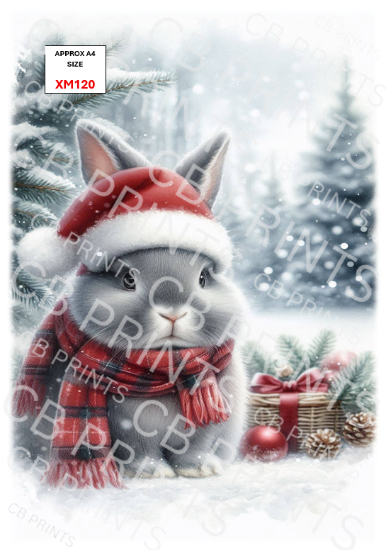 Christmas Rabbit Decoupage Print XM120 | Mulberry Paper