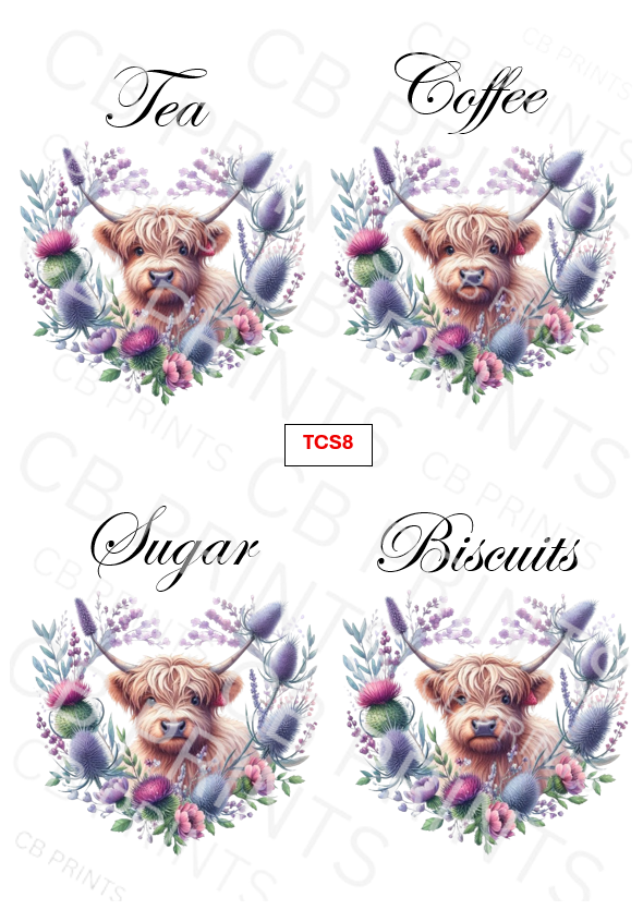 Highland cow Tea Coffee Sugar Decoupage Print TCS8 | Mulberry Paper