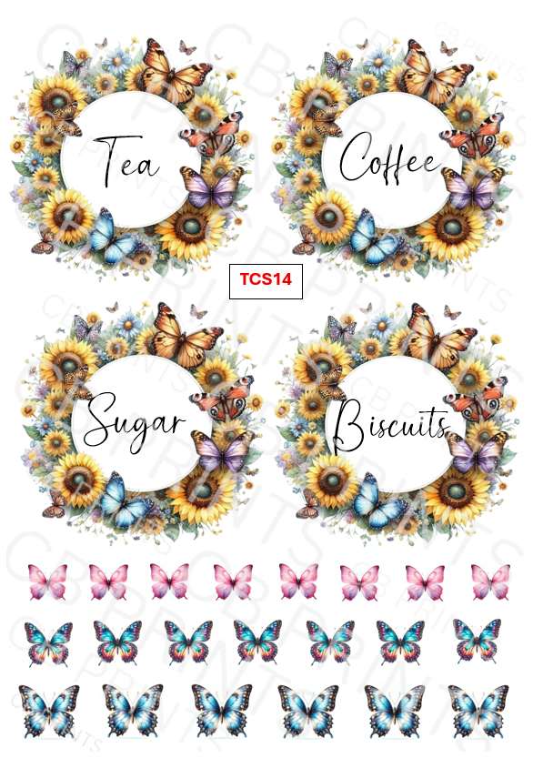 Butterfly Tea Coffee Sugar Decoupage Print TCS14 | Mulberry Paper