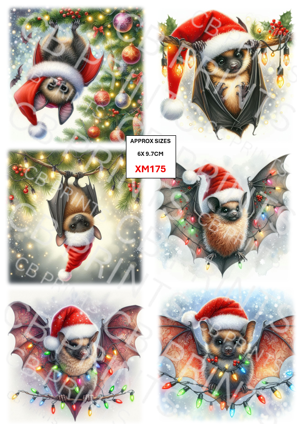 Christmas Bat Decoupage Print XM175 | Mulberry Paper