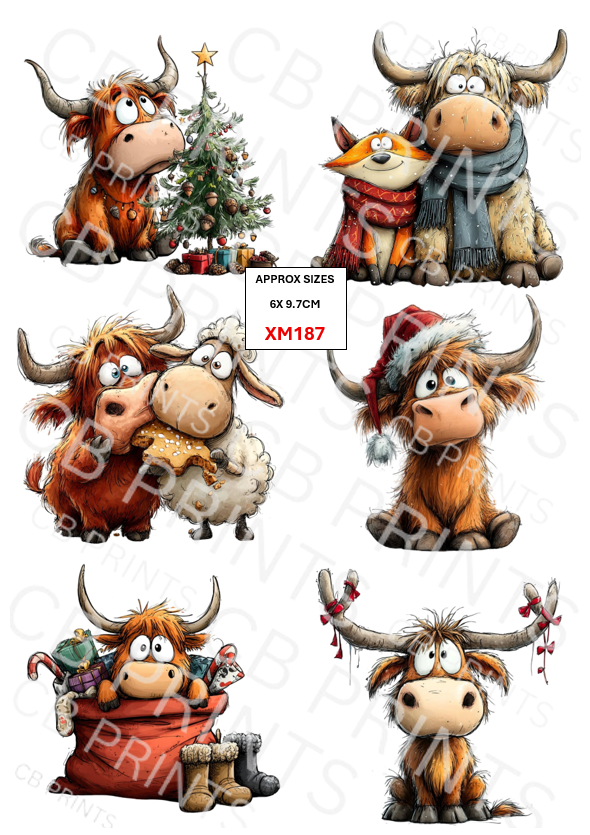 Christmas highland cow Decoupage Paper Print XM187 – Mulberry Paper
