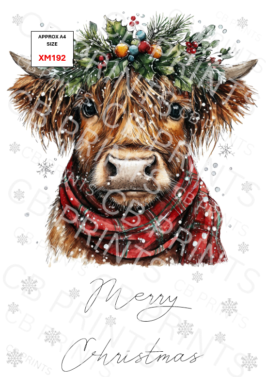 Christmas highland cow Decoupage Paper Print XM192 – Mulberry Paper