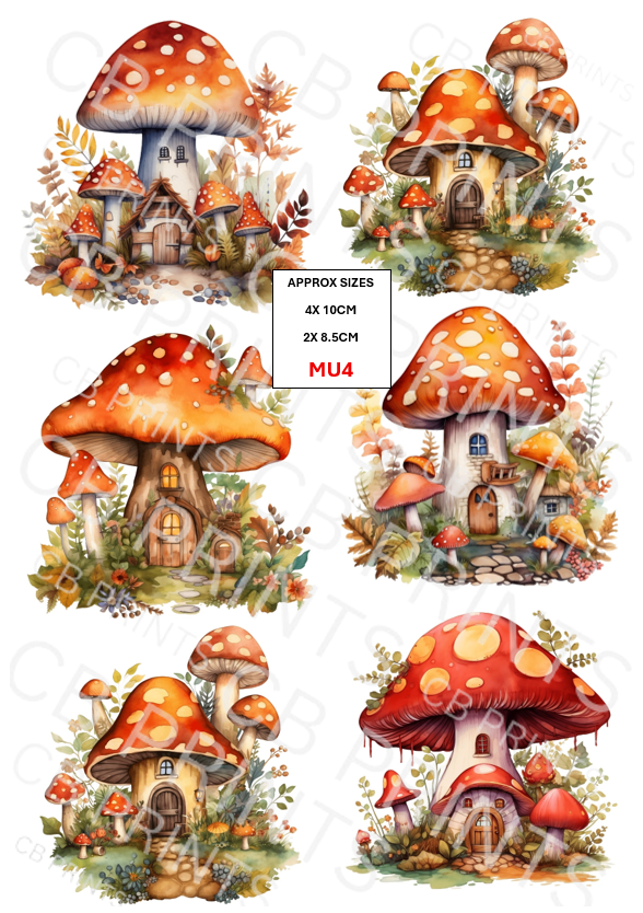 Mushroom & Toadstool Decoupage Paper Print MU4 | Mulberry Paper