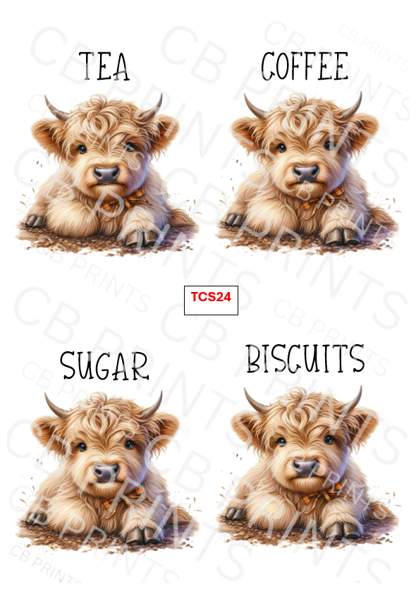 Highland cow Tea Coffee Sugar Decoupage Print TCS24 | Mulberry Paper