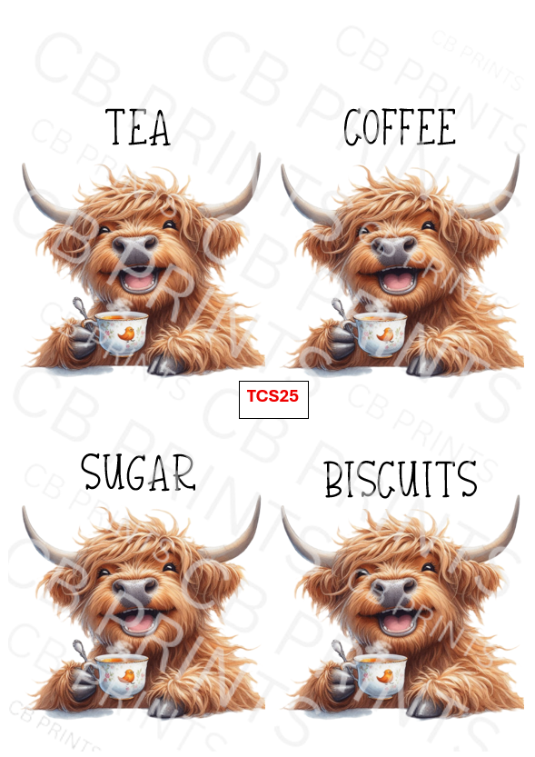 Highland cow Tea Coffee Sugar Decoupage Print TCS25 | Mulberry Paper