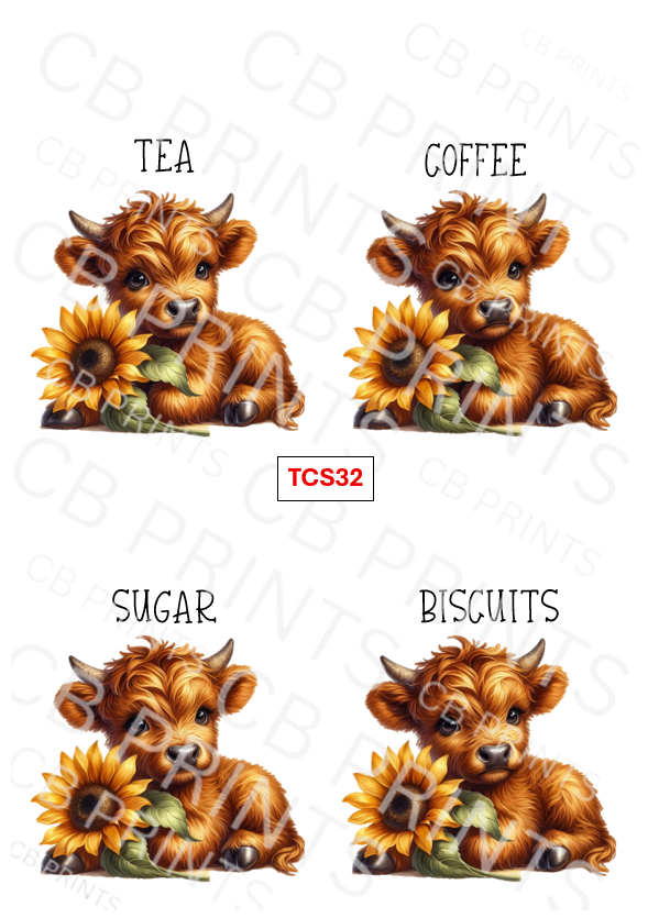 Highland cow Tea Coffee Sugar Decoupage Print TCS32 | Mulberry Paper