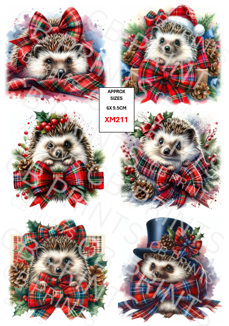 Christmas Hedgehog Decoupage Print XM211 | Mulberry Paper