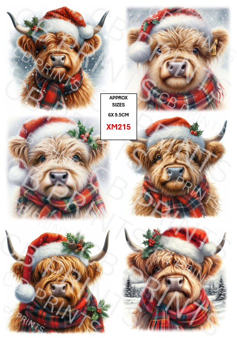 Christmas Highland cow Decoupage Print XM215 | Mulberry Paper