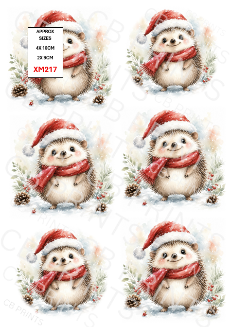 Christmas Hedgehog Decoupage Print XM217 | Mulberry Paper