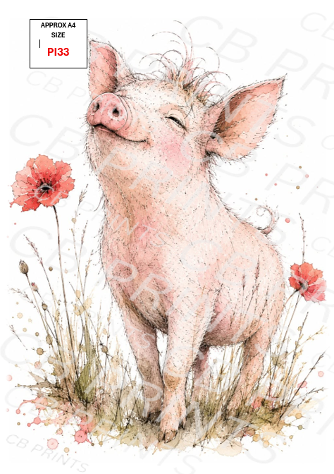 Pig Decoupage Print PI33 | Mulberry Paper