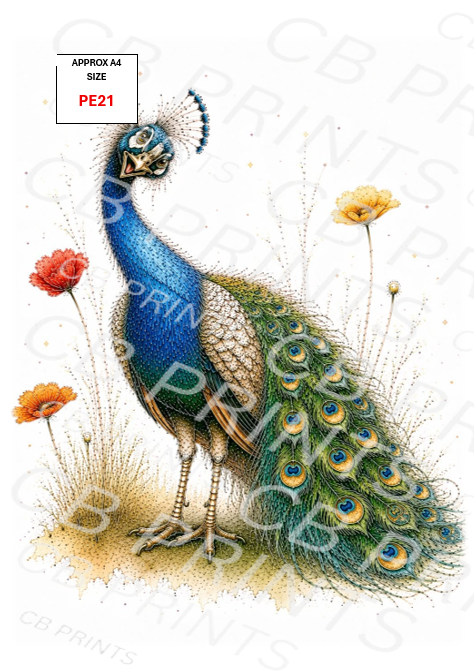 Peacock Decoupage Paper Print PE21 – Mulberry Paper