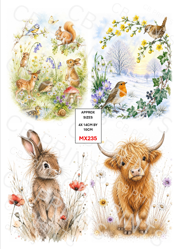 Mixed Animal Decoupage Print MX235 | Mulberry Paper