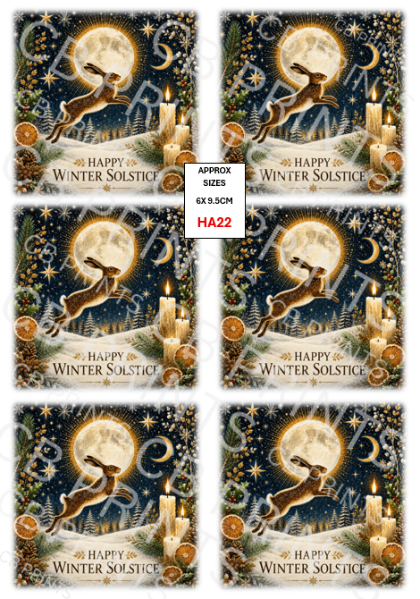 Winter Solstice Hare Decoupage Paper Print HA22 | Mulberry Paper | CB Paper Prints