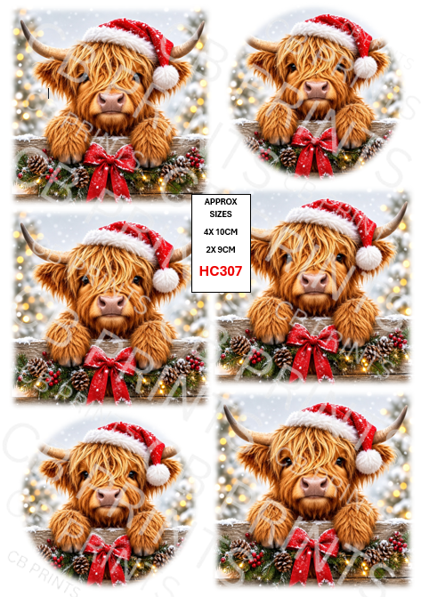 Christmas highland cow Decoupage Paper Print HC307 – Mulberry Paper