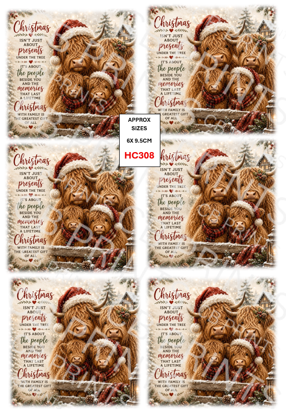 Christmas highland cow Decoupage Paper Print HC308 – Mulberry Paper