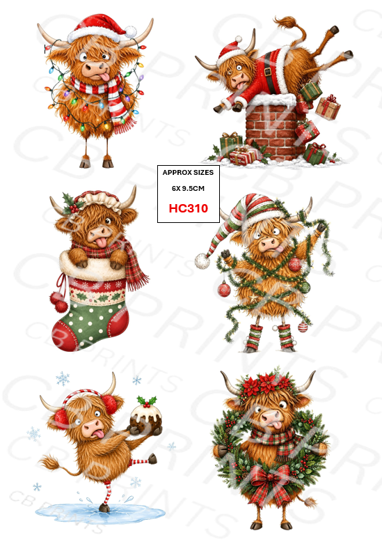 Christmas highland cow Decoupage Paper Print HC310 – Mulberry Paper