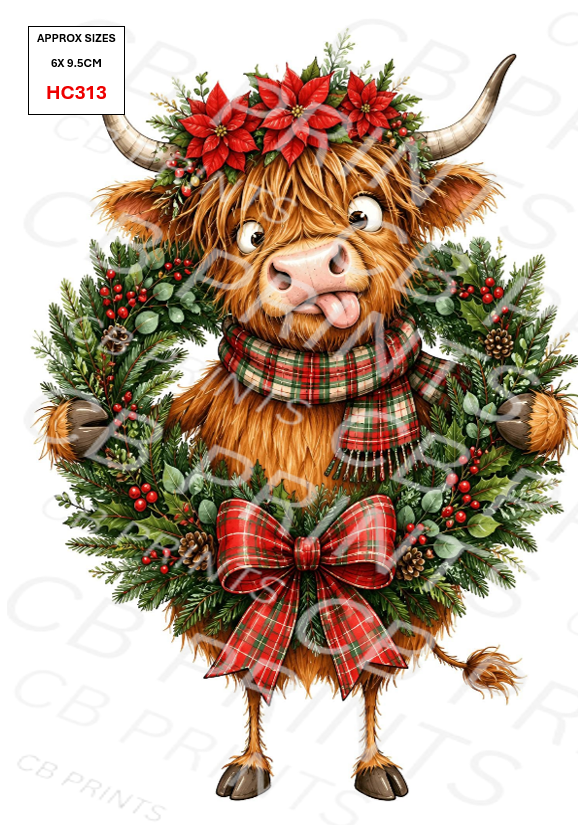 Christmas highland cow Decoupage Paper Print HC313 – Mulberry Paper