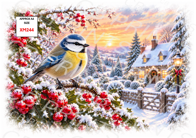 Blue tit Christmas Decoupage Paper Print XM244 – Mulberry Paper