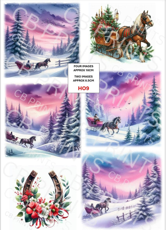 Christmas Horse Decoupage Paper HO9 – Mulberry Paper Print
