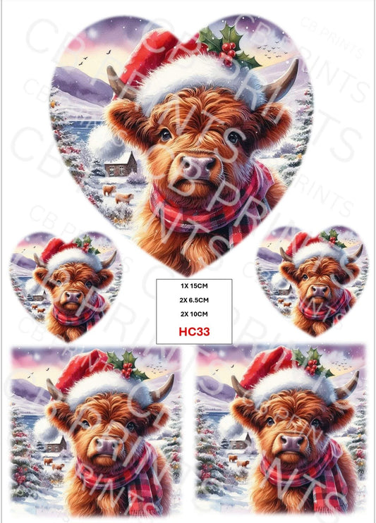 Christmas highland cow Decoupage Paper Print HC33 – Mulberry Paper