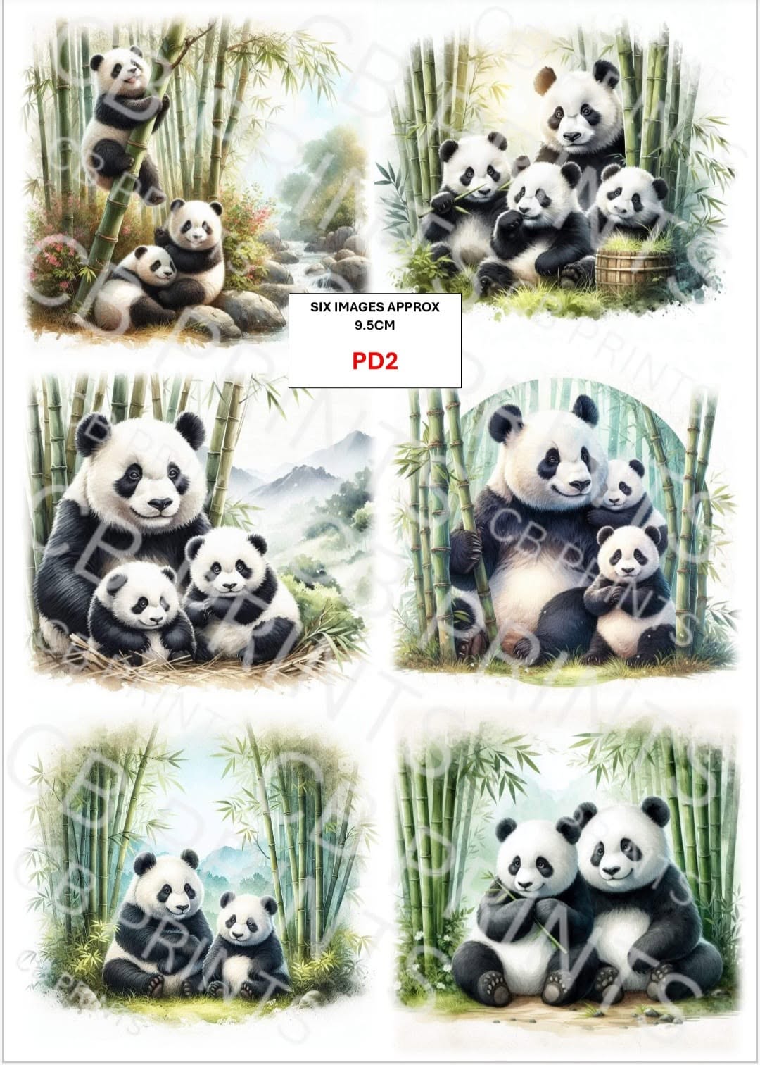 Panda Decoupage Paper Print PD2 | Mulberry Paper | CB Paper Prints