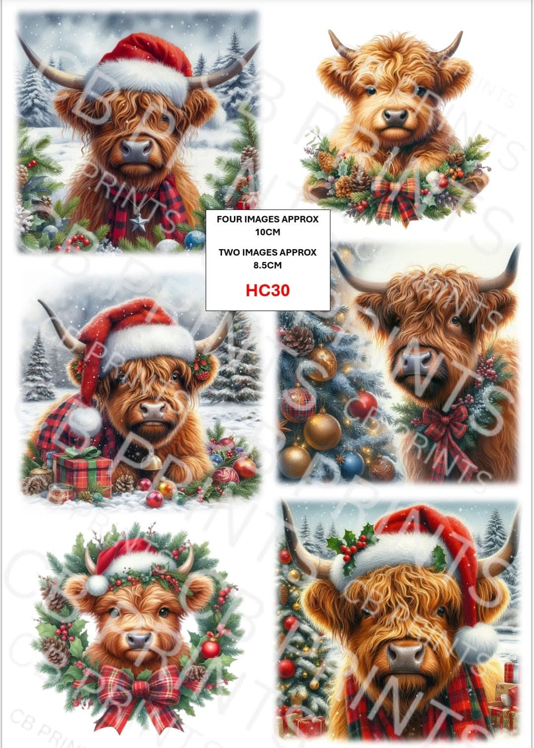 Christmas highland cow Decoupage Paper Print HC30 – Mulberry Paper