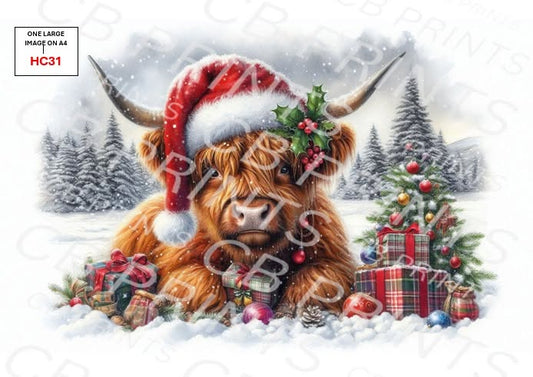 Christmas highland cow Decoupage Paper Print HC31 – Mulberry Paper