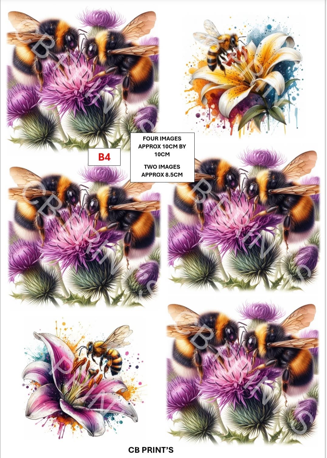Bee Decoupage Print B4 | Mulberry Paper