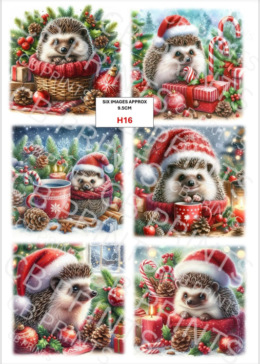 Christmas hedgehog Decoupage Paper Print H16 – Mulberry Paper