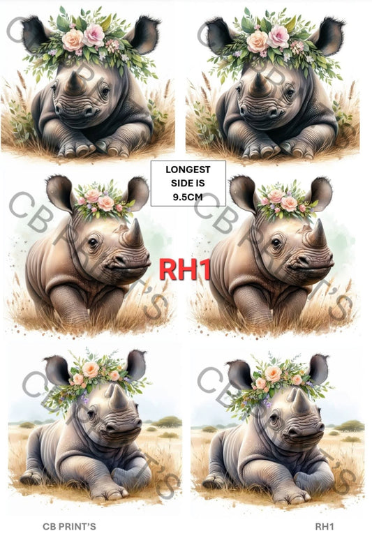 Rhino Decoupage Print RH1 | Mulberry Paper