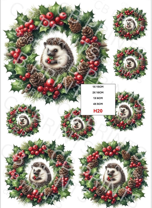 Christmas hedgehog Decoupage Paper Print H20 – Mulberry Paper