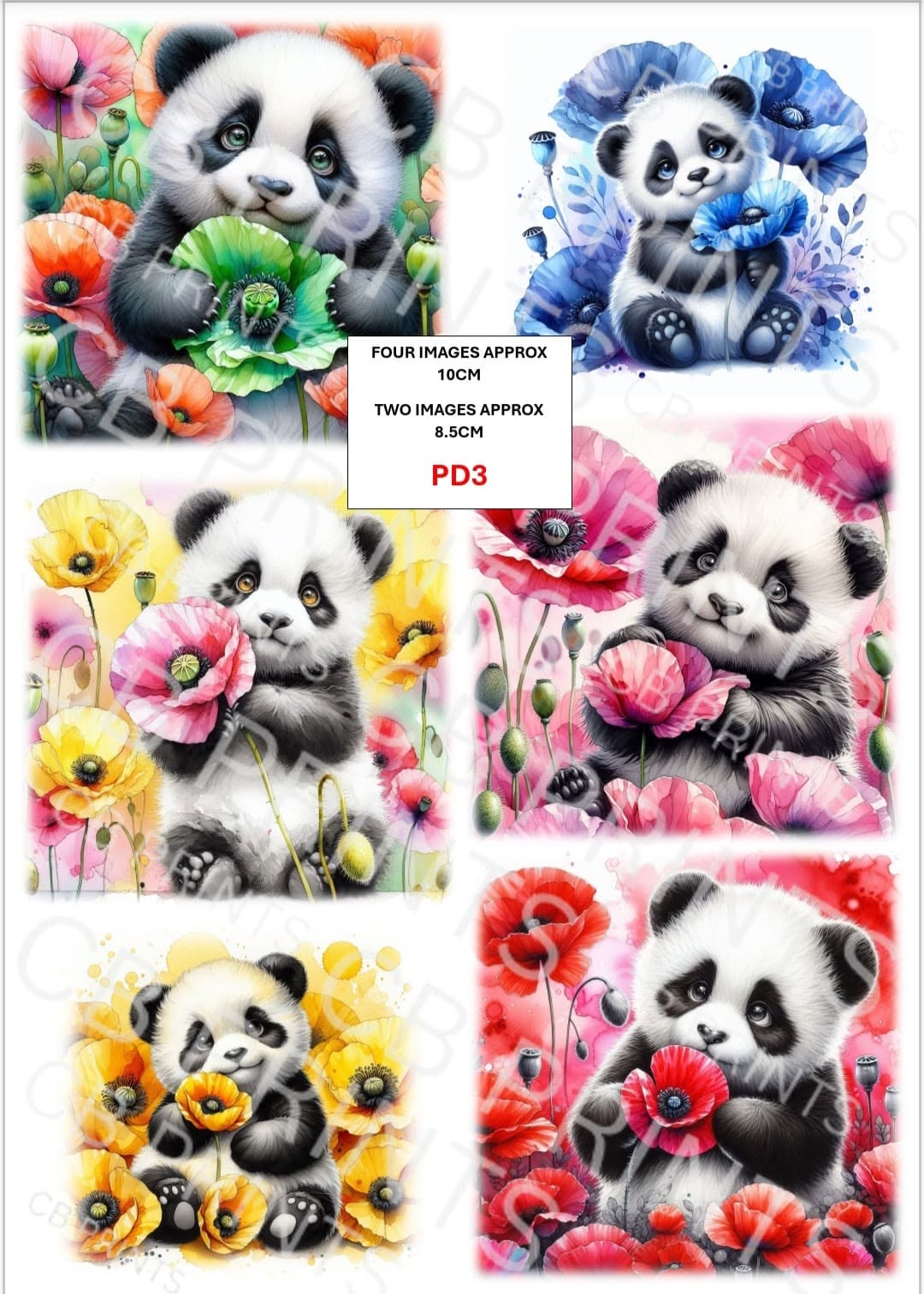 Panda Decoupage Paper Print PD3 | Mulberry Paper | CB Paper Prints