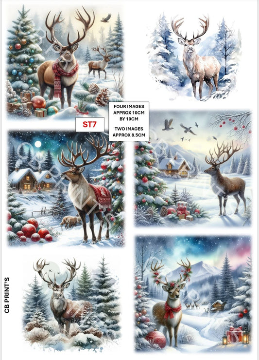 Christmas Stag Decoupage Print ST7 | Mulberry Paper