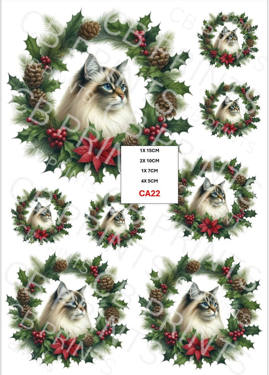 Christmas Cat Decoupage Paper CA22 – Mulberry Paper Print